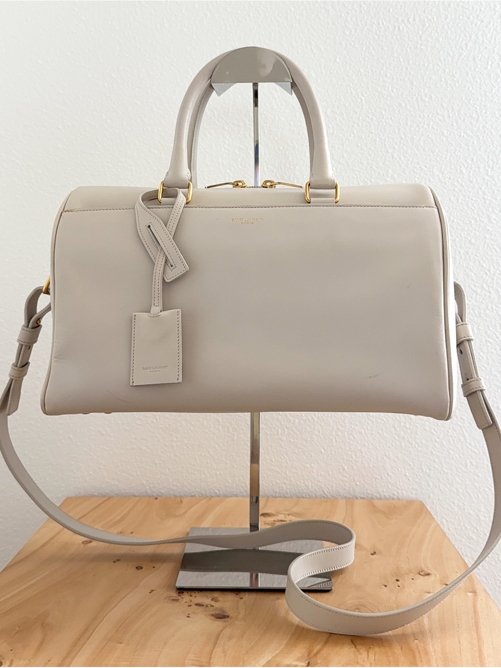 Saint Laurent Cream Smooth Leather Satchel with Gold Hardware